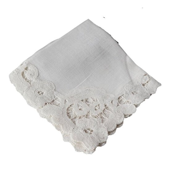 Accessories - Handkerchief Hanky Hankie Vintage White Open Lace